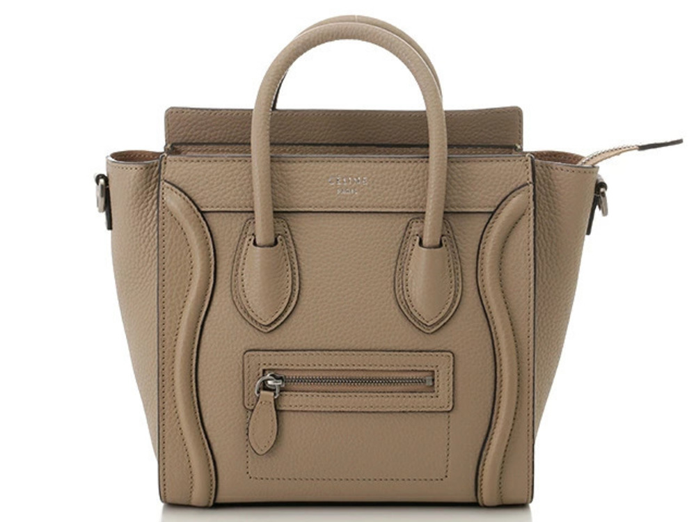 Celine Luggage Tote Shopper Tote Bag Embossed Leather Beige Cream